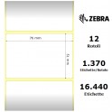 800283-205 - Etichette Zebra F.to 76x51mm Carta Termica Ad. Permanente D.i. 25mm - con Strappo facilitato - Conf. da 12 Rotoli